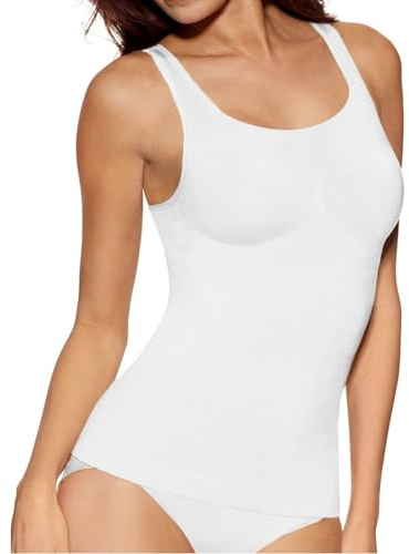 Lancry Débardeur de compression amincissant pour femme, haut gainant sans coutures, contrôle du ventre et de la taille (sans rembourrage) (Blanc, L)