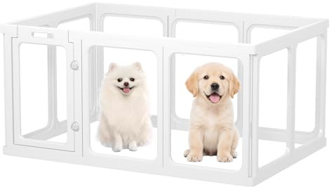 Gardner Pet Enclos pour Chien Transparent en Acrylique 128x85x60cm(9 PCS + 1 Panneaux avec Porte) - Parc à Chiot Modulable d'Intérieur - Clôture Sécurisée pour Petit Chien/Chat/Lapin/Cochon - Blanc