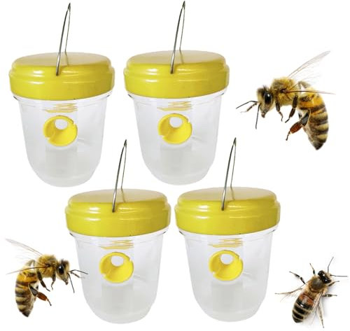 4Pcs Wasp Traps Outdoor Hanging, 3.7x4.7 Inch Reusable Wasp Killer, Plastic Hornet Trap for Outside, Bee Trap