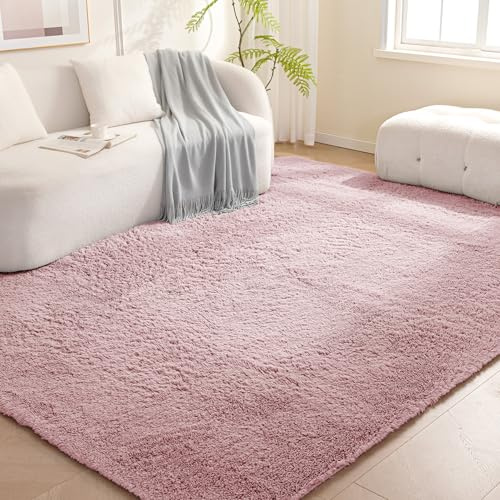 Amazon Basics Fluffy Washable Area Rug, Shaggy Carpet for Living Room, Bedroom, 4' W × 6' L, Pink