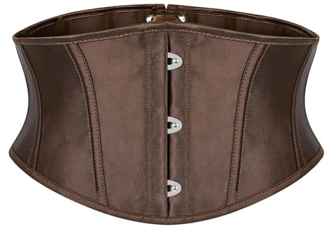 JasGood Korsettbälte för kvinnor underbust boned lace up waspie bälte renässans steampunk pirat halloween cosplay korsettbälte, kaffe, Fit Taille Größe 82cm-92cm