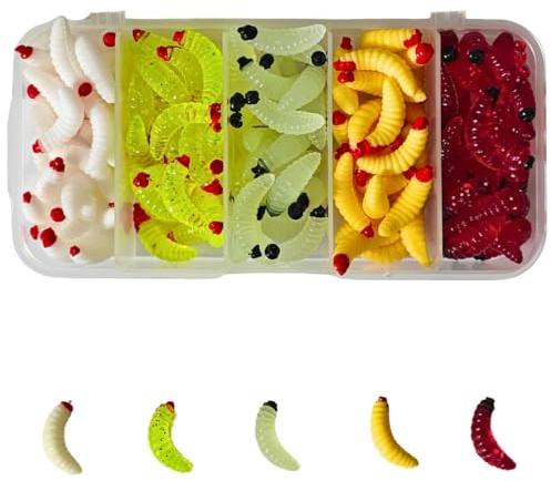 YUZNA 100 Stück Künstliche Köder Würmer Fisch, Gefälschte Würmer Angeln Köder, Kunststoff Angeln Köder, Kunststoffwürmer Angeln Köder für Forelle Crappie Brot Wurm Angeln Würmer (0,8 Zoll)