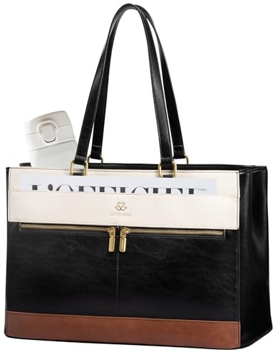 LOVEVOOK Laptop Bag for Women,15.6 Inch Vintage Work Tote Bags for Women,Leather Teacher Bag,Large Waterproof Handbags Womens Briefcase Computer Office Messenger