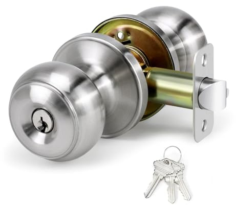 BRABOSTON Pomo redondo de aleación de zinc para puerta de entrada, para pasillo, armario, fácil de usar, con llave, perilla de puerta