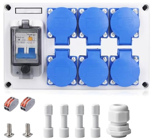 Quadro elettrico da cantiere, distributore di prese 6x Schuko 230V, 16A, distributore di corrente a parete con interruttore FI 63A 1P+N, IP54, scatole di distribuzione a parete per interni/esterni