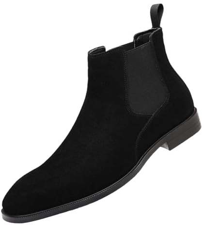 ANUFER Uomo Vacchetta Pelle in Camoscio Scarpe Chelsea Punta Quadrata Slip On Vestito Stivaletti alla Caviglia Nero SN0711231 EU43