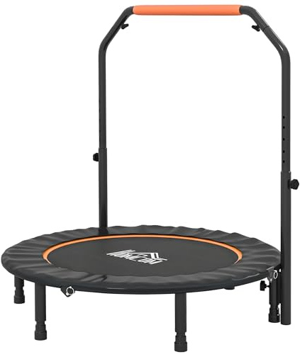 HOMCOM Trampolino Elastico per Adulti Ø114cm Pieghevole con Maniglia Regolabile, Capacità di Carico 200 kg, Tappeto Elastico a 28 Molle Bunge, in Acciaio e PP, Arancione