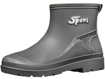 Scarpe da pioggia da uomo, impermeabili, stivali in gomma da uomo, a gambo corto, suola spessa, stivali da pesca, impermeabili, senza lacci, stivali in gomma, stivaletti corti, grigio., 40 EU