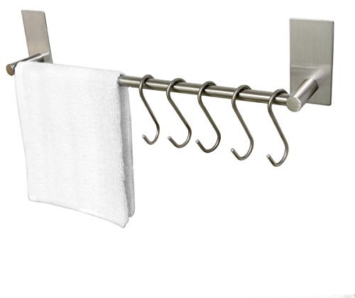 ToHa 55cm Acciaio INOX Portasciugamani, Comprende 5 Ganci, 3M Autoadesivi Bagno tovagliolo Barra