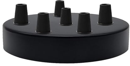 LEDSone Rosone da soffitto nero con prese multiple, perfetto per cavi in ​​tessuto flessibile, piastra di montaggio in metallo con accessori per lampade da soffitto e da parete. (6 outlet)