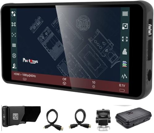 Portkeys PT5 II Monitor, professioneller 5-Zoll-DSLR auf Kameramonitor Vollbild-Touch-Steuerung 3D Lut 1920 x 1080 4k HDMI Typ-C-Eingangsausgang mit Sonnenblende.