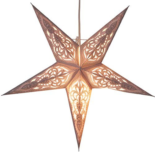 GURU SHOP Faltbarer Advents Leucht Papierstern, Weihnachtsstern 60 cm - Mansur Natur, Papiersterne 60 cm