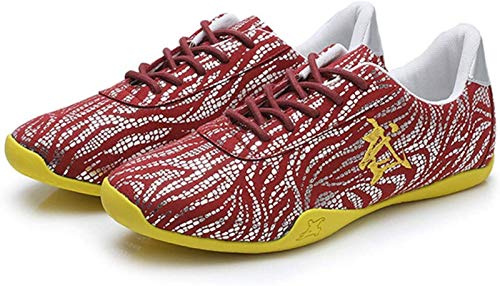 ZKHD Kampsportskor sneaker Tai Chi Wushu skor lätta Taekwondo träningsskor för daglig träning morgonövningar, röd-37