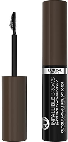 L'Oreal Paris Infallible Volumizing 24H Wear Brow Mascara, Long Lasting Eyebrow Makeup for 2X Fuller Eyebrows, 3.0 Soft Black, 0.13 Fl Oz
