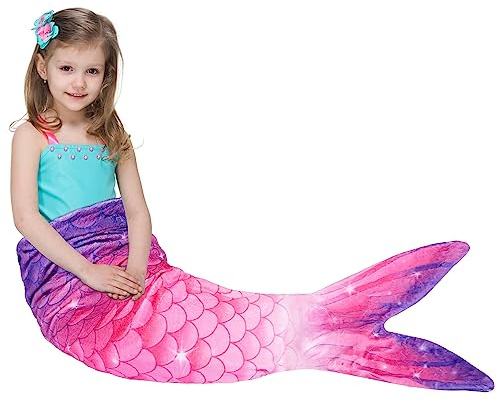 WERNNSAI Mermaid Tail Blanket-Unique Scale Tail Blanket for Birthday Gifts | 140 x 60cm,Soft Flannel Fleece,Purple & Pink All Seasons,Christmas,Camping,Reading,Machine Washable,Durable,Portable