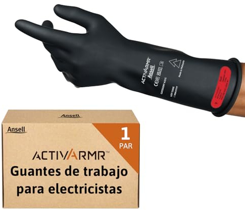 Ansell ActivArmr Elektriker-Schutzhandschuhe, Elektroschutz Klass 0 (1000V), Elektrisch Isolierende Gummihandschuhe, Professionelle Arbeitshandschuhe 36cm, Schwarz, Größe XL (1 Paar)