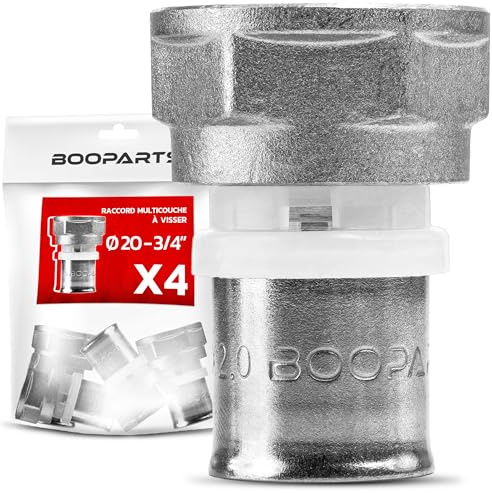 BOOPARTS – Raccordo Diritto Femmina a Pressare Ø20 mm x 3/4 per Tubo Multistrato | Profilo TH | Raccordo in Ottone Nichelato | Set da 4 Pezzi