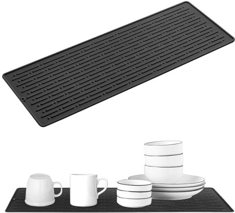 Tappetino Scolapiatti Silicone 40,5x14,5 cm, Tappeto Lavello Cucina Silicone Antiscivolo Resistente Al Calore, Facile da Pulire Tappetini Isolanti per Stoviglie, Posate, Tazze, Bottiglie, ecc (Nero)