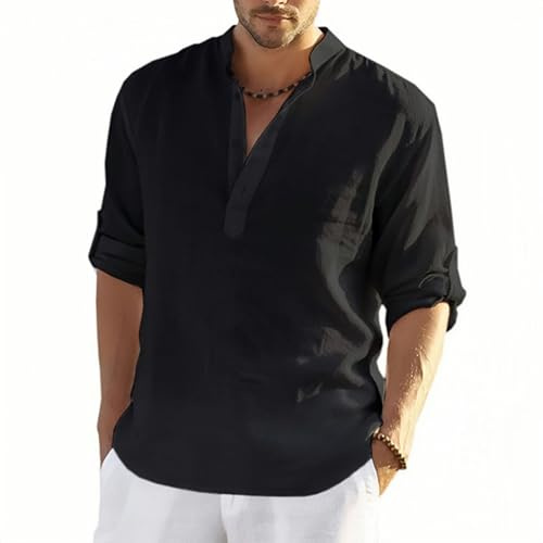 MSIYOW Camicia in Lino Uomo Shirt con Bottoni Camice Slim Fit Manica Lunga Camicia Bianca Casual Elegante