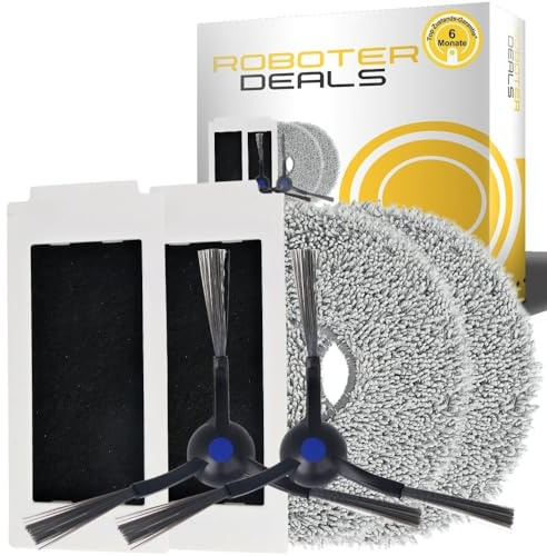 Roboter Deals - Zubehör Set, Ersatzteile Kit für Ecovacs Deebot T30 Pro Omni (2X Filter, 2X Seitenbürste, 2X Pad). 100% passende und geprüfte Qualität. Aus der Roboter Werkstatt.