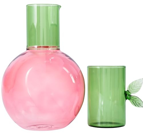 ban.do Cute Glass Carafe, Bedside Water Pitcher, Novelty/Unique/Fruit Pitcher and Cup, Cherry