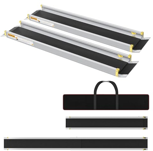 XMTECH 2 x uppkörningsramp, 122–213 cm, rullstolsramp, teleskopramp i aluminium med halkskydd, belägg och förvaringsväskor, justerbar lastram med 300 kg, för trappor, hinder, hus, steg