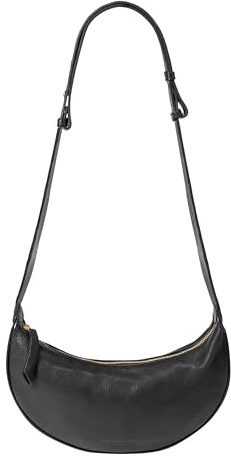 HOLZRICHTER Berlin - Halbmond Umhängetasche in Leder No 2-1, Schultertasche 33x14x5,5cm, Echtleder Crossbody Bag, Moon Bag, in Schwarz und Braun (Schwarz)