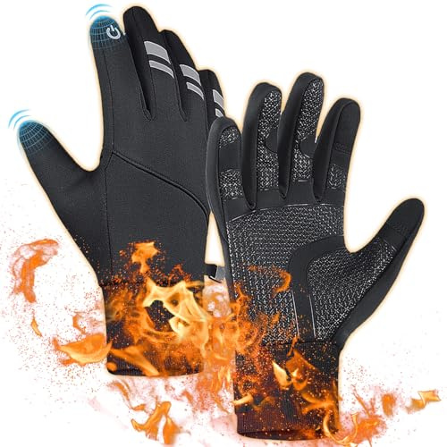 CUEMOON Guanti Invernali Uomo Termici,Guanti Moto Donna Invernali,Guanti Cálidos e Antiscivolo Touch, per corsa, ciclismo, mountain bike, colore nero,S