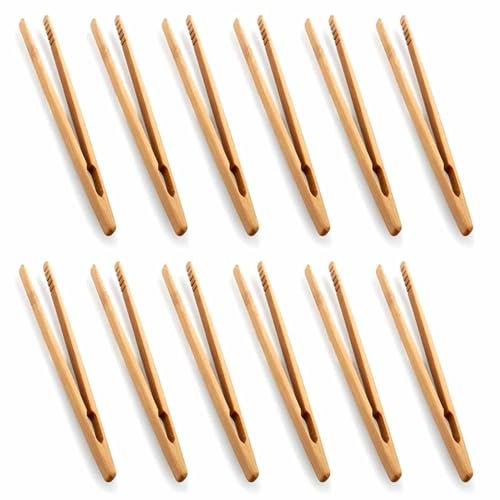 12pcs Sweet Tongs Wood Toast Tongs Bamboo Kitchen Tongs for Cooking Tea Utensil Sugar Bamboo Salad Tongs Kongfu Tea Wooden Tea Clip Food Tea Tweezer