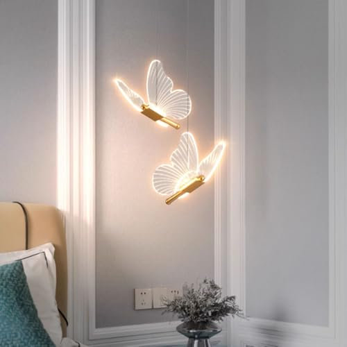 LIGKIN Lampada a Sospensione a LED 12W Farfalla Creativa Lampadario Scandinavo 3000K Luce Calda Lampada da Soffitto LED Acrilico Plafoniera per Corridoio Camera da Letto Soggiorno