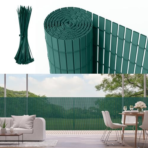 Canisse - Brisa de PVC resistente a los rayos UV y a las temperies de fijación con abrazaderas incluidas, 180 x 300 cm, reforzada con 3 láminas de privacidad para jardín, balcón y piscina, verde