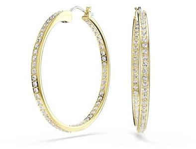 Swarovski Sommerset Kreolen, Vergoldete Ohrringe in Weiß mit Klarem Kristallpavé am Äußeren Rand Jedes Ohrrings, Größe: 3.5 x 0.3 x 3.5 cm