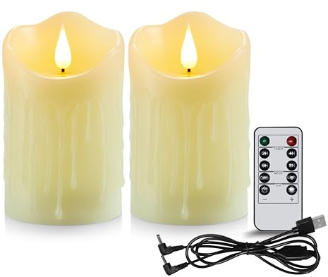 Koelaa 2 Pezzi Candele LED Ricaricabili USB con Telecomando e Timer, Effetto Fiamma 3D Realistica, Candele Decorative Senza Fiamma per Decorazioni Casa, Tavolo, Natale, Compleanno - 7,5x10 cm