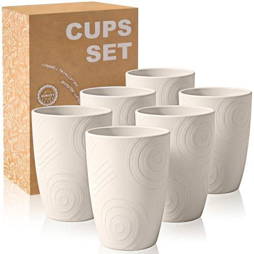 Wrova Reusable Plastic Cups 450 ML - Set of 6 Unbreakable Plastic Tumblers | Lightweight Water Cup for Coffee, Tea, Milk, Juice, Dishwasher and Microwave Safe Plastic Drinking Glasses - Beige