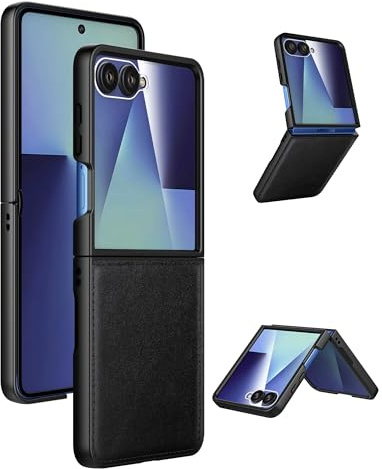 Cresee Coque pour Samsung Galaxy Z Flip 7, avec Protection Écran Extérieur, Housse Cuir PU + PC Rigide Étui Coque de Protection Mince pour Galaxy Z Flip7, Noir