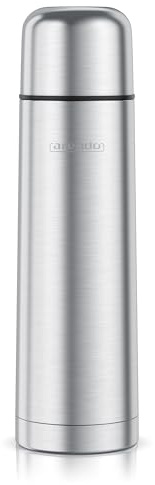 Arendo – Edelstahl Thermoflasche 500 ml – Isolierfalsche mit Automatikverschluss – 360° Trinköffnung – hält warm/kalt – auslaufsicher - mit Becher - Silber
