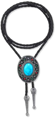 JYNXOR Bolo Tie En Cuir Avec Pendentifs Turquoise Ronde Pour Hommes Et Femmes, Cravate Bolero Homme, Collier Chemise Cowboy Femme, Cravate Bolo Pour Homme Pour Costume, Chemise Ou Veste Western