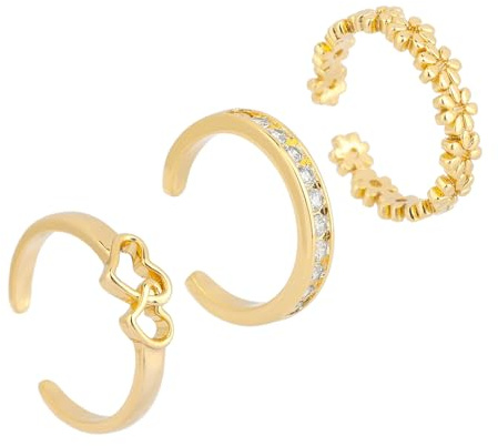 Mikovivi 3pcs Toe Rings for Women Gold | 3 Styles Non Tarnish Gold-Colored Adjustable CZ Open Toe Ring Dainty Foot Jewelry Set Summer Beach Gift Decoration