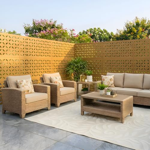Privacy Screen Decorative Fences 3-Panel Freestanding Metal Privacy Screen 70 h - Outdoor Decorative Divider for Backyard, Porch & Poolside | Rust-Resistant Yard Fence