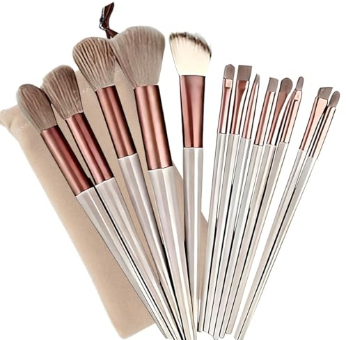 GHPKOTW 13 Brochas De Maquillaje Profesional, Set De Brochas De Maquillaje Suaves Para Sombras De Ojos, Polvo Suelto Y Rubor, 13 Pinceles Portátiles Con Bolsa De Terciopelo, Set De