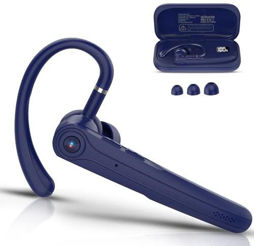 Bluetooth Headset V5.4 Wireless Freisprech Telefon mit CVC 8.0 und ENC Dual Mikrofon, Bluetooth Ohrhörer kabellos mit 25h Sprechzeit, 120h Standby Headset Handy für Autofahren Büro Business, Navy