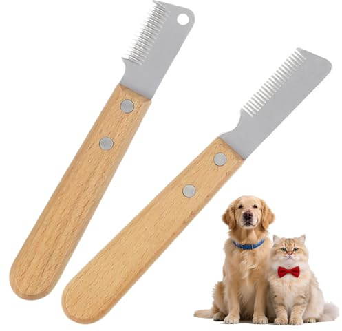 Ferizzia Set Recortador para Perros 2 Piezas | Peine con Mango de Madera, Dientes Finos y Medianos, Maquinilla de Afeitar de Acero Inoxidable