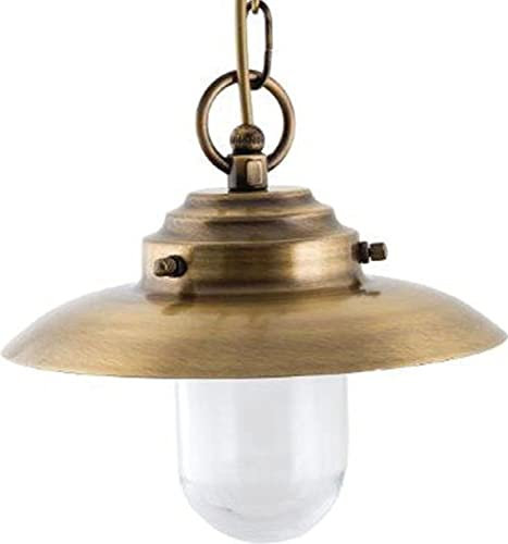 Licht-Erlebnisse Hängeleuchte Messing Glas Ø23cm IP54 rostfrei maritime Lampe Außenlampe außen Balkon Terrasse