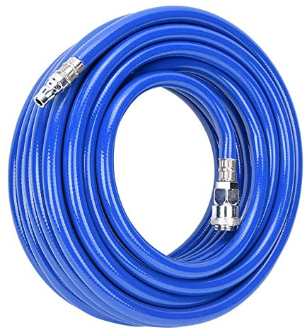 Stainless Steel Compressor Hose Set - 15m PVC Air Line with Safety Coupling and Nozzle, 9.5 mm, 850 PSI