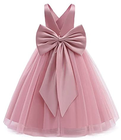 Odizli Vestidos de flores para niña, satén, sin mangas, cuello en V, vestido de princesa, vestido de tul para boda, primera comunión, cumpleaños, largo, Rosa., 13-14 Años