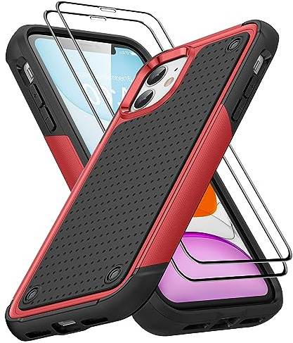 Jeylly for iPhone 11 Case, Heavy Duty Full Body Rugged Shockproof Protection Hybrid Hard PC Non Slip Texture Protective Girls Women Boy Men Cover for iPhone 11, Red