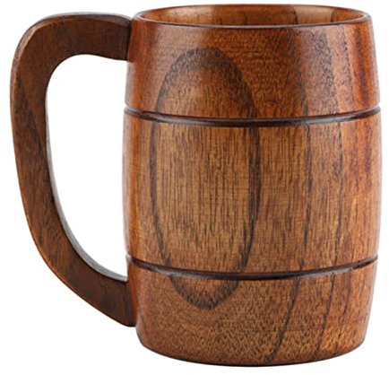 VIFERR Chope à Bière En Bois, Tasse à Bière En Bois Naturel Rétro Grande Capacité Chope Bière Classique Médiévale Tasse Boire Avec Poignée Pour Whisky Café Thé Cadeau Pour Homme Accessoires De Bar