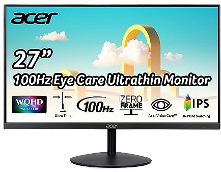 acer SB272U Ebiip 27 WQHD 2560x1440 IPS Zero-Frame Gaming Office Monitor | AMD FreeSync Technology | Ultrathin Stylish Design | 100Hz | 1ms VRB | Low Blue Light | Display Port & 2 x HDMI 2.0 Ports