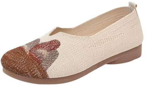 Ballerinas Women's Black Elegant Canvas Shoes Women's Beige Knitted Dress Shoes Non-Slip Casual Shoes Comfortable Lightweight Flat Shoes Round Toe Knitted Fabric Soft Shoes Health Shoes, coffee, 4 UK