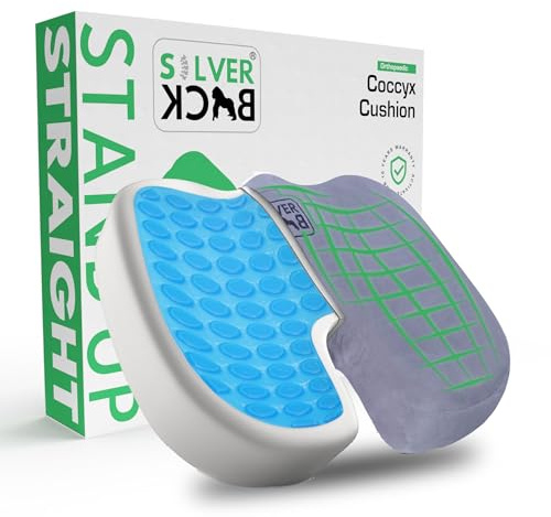 SILVERBACK Seat Cushion for Office Chair Cooling Gel Memory Foam Coccyx Pain Relief Cushion Pillow for Back Support Non-Slip Seat Pad for Office Desk (Light Grey)